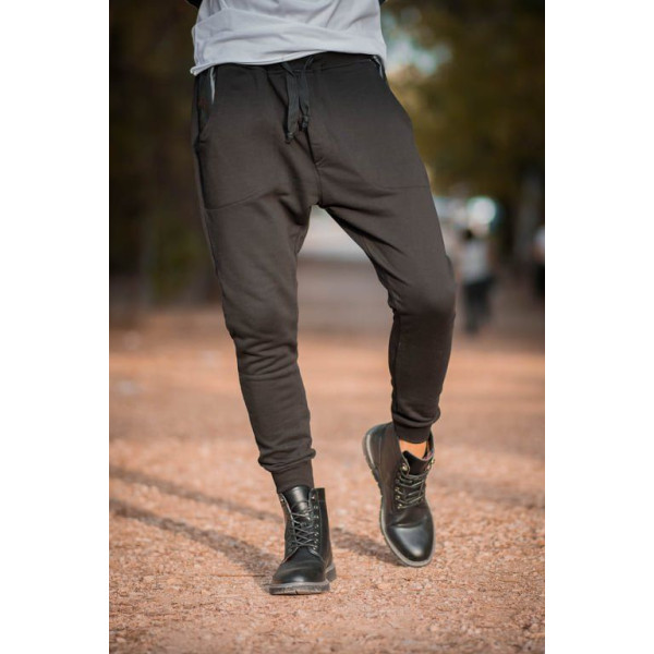 MEN'S BOTTOMS SWEATSHIRT LEATHER POCKETS MOHICANS BOTT102 BLACK