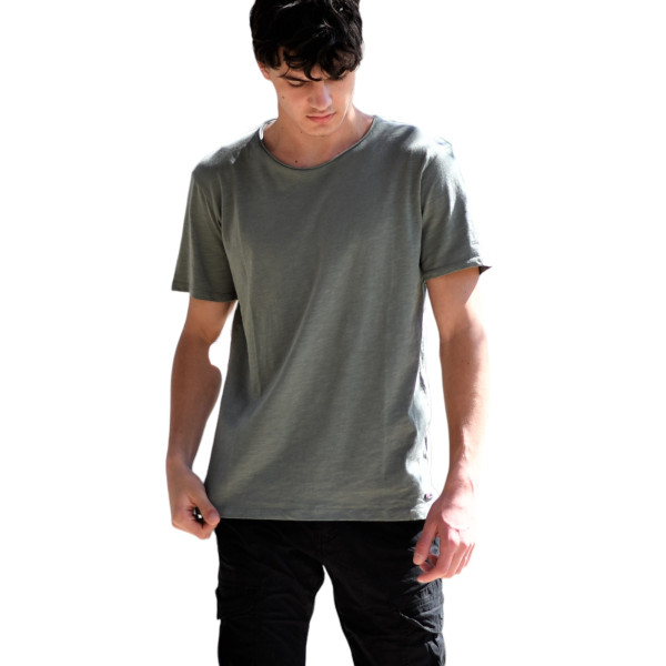 ΑΝΔΡΙΚΗ ΜΠΛΟΥΖΑ T-SHIRT ΛΑΙΜΟΣ ΜΟΝΟΧΡΩΜΗ MOHICANS FT-600.KHAKI