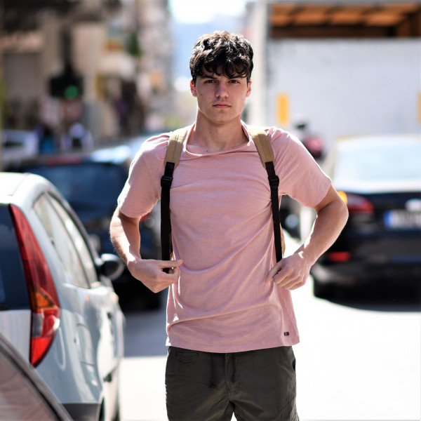 ΑΝΔΡΙΚΗ ΜΠΛΟΥΖΑ T-SHIRT ΛΑΙΜΟΣ ΜΟΝΟΧΡΩΜΗ MOHICANS FT-600.PINK