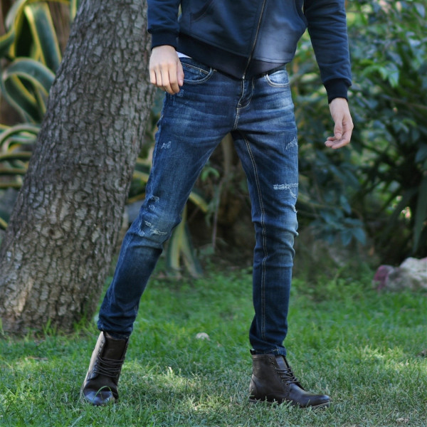 ΑΝΔΡΙΚΟ ΠΑΝΤΕΛΟΝΙ JEANS ΜΕ ΣΚΙΣΙΜΑΤΑ MOHICANS FT636 ΜΠΛΕ