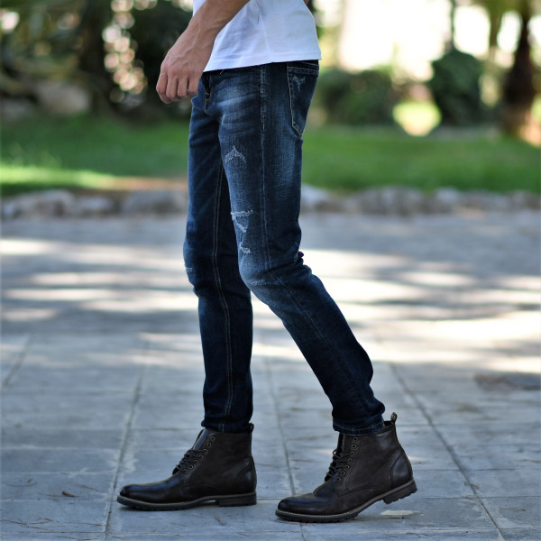 ΑΝΔΡΙΚΟ ΠΑΝΤΕΛΟΝΙ JEANS ΜΕ ΣΚΙΣΙΜΑΤΑ MOHICANS FT636 ΜΠΛΕ