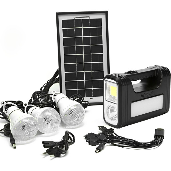 Ηλιακό Σύστημα Φωτισμού με 3 LED Λάμπες - LED Φακό και Ηλιακό Πάνελ GD-8017COB