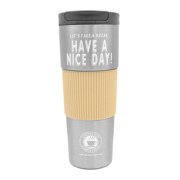 Ποτήρι Θερμός με Προστατευτική Σιλικόνη και Καπάκι 600ml JB-1727 Γκρι