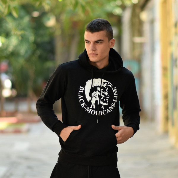 MEN'S SWEATSHIRT HOODED MOHICANS HEADH01 BLACK