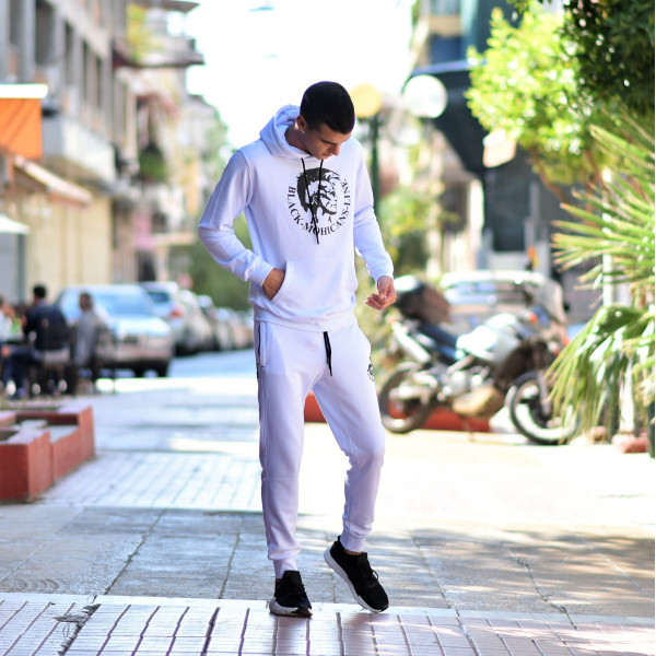 MEN'S SWEATSHIRT HOODED MOHICANS HEADH01 WHITE