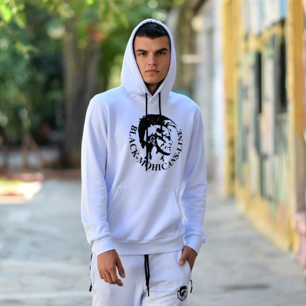 MEN'S SWEATSHIRT HOODED MOHICANS HEADH01 WHITE