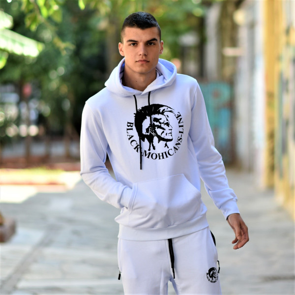 MEN'S SWEATSHIRT HOODED MOHICANS HEADH01 WHITE