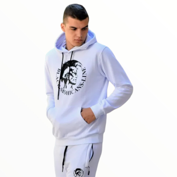 MEN'S SWEATSHIRT HOODED MOHICANS HEADH01 WHITE