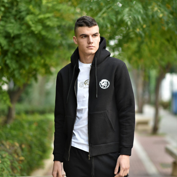 MEN'S ZIPPER CARDIGAN SWEATSHIRT HEAD MOHICANS HEADH3 BLACK