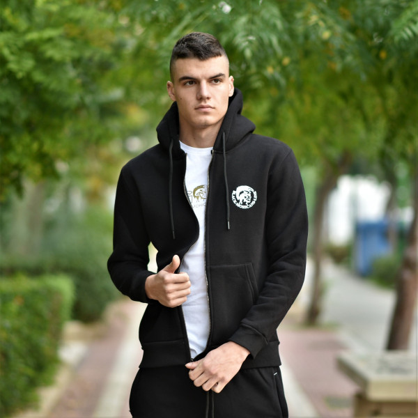 MEN'S ZIPPER CARDIGAN SWEATSHIRT HEAD MOHICANS HEADH3 BLACK