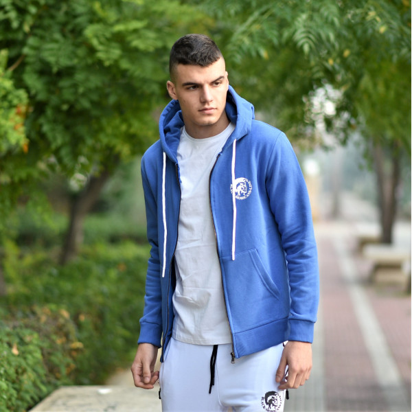 MEN'S ZIPPER CARDIGAN SWEATSHIRT MOHICANS HEADH3 BLUE