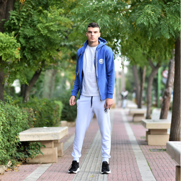 MEN'S ZIPPER CARDIGAN SWEATSHIRT MOHICANS HEADH3 BLUE