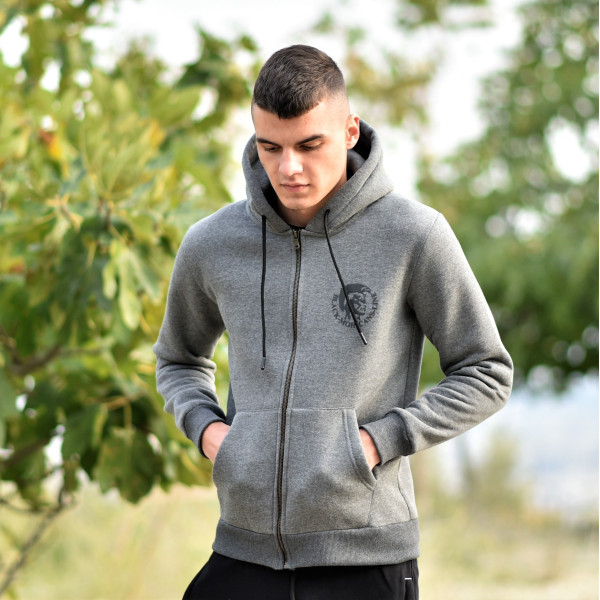 MEN'S ZIPPER CARDICAN SWEATSHIRT MOHICANS HEADH3 GRAY