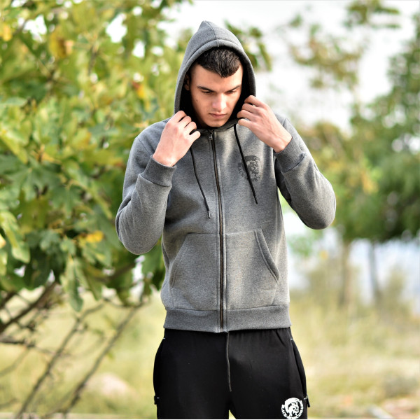 MEN'S ZIPPER CARDICAN SWEATSHIRT MOHICANS HEADH3 GRAY