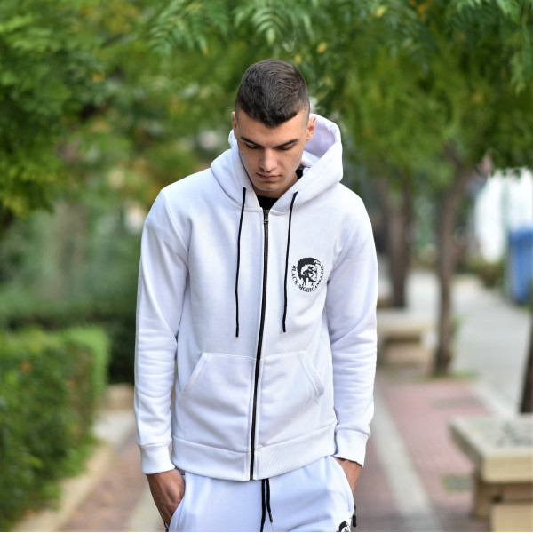 MEN'S ZIPPER CARDIGAN SWEATSHIRT MOHICANS HEADH3 WHITE