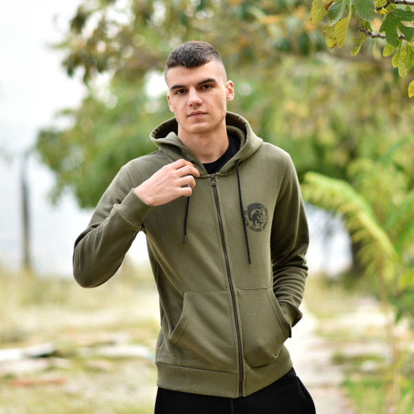 MEN'S ZIPPER CARDIGAN SWEATSHIRT MOHICANS HEADH3 KHAKI