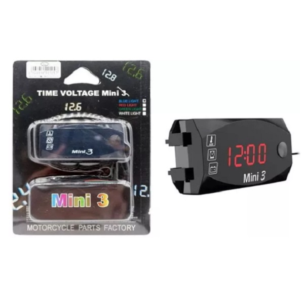 Ψηφιακός μετρητής βολτόμετρο, ρολόι και θερμοκρασίας με κόκκινη γραμματοσειρά HW-0339 Μαύρο