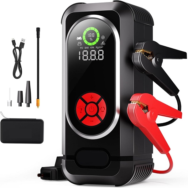 Φορητός εκκινητής αυτοκινήτου με αεροσυμπιεστή, 150PSI 800A 12V, οθόνη LED, φακό HW-0354