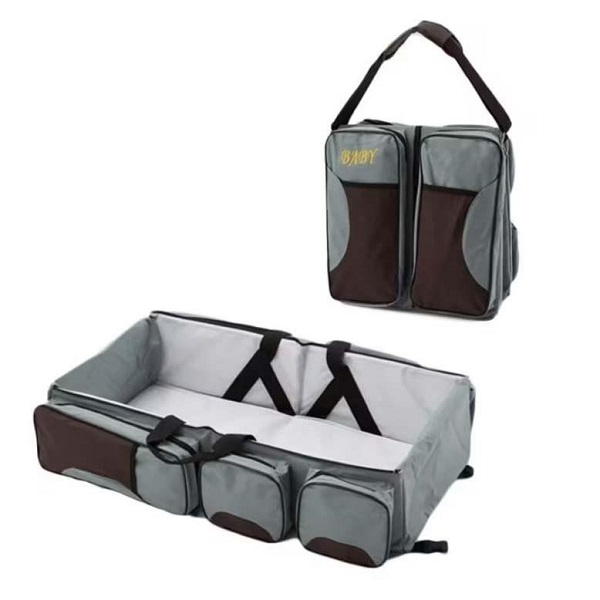 Πολυμορφικό Βρεφικό Κρεβατάκι 70cm-Τσάντα με 6 τσέπες HYD-015 Γκρι/Λευκό