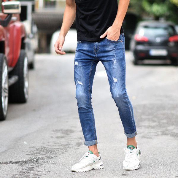 ΑΝΔΡΙΚΟ ΠΑΝΤΕΛΟΝΙ JEANS ΜΕ ΣΚΙΣΙΜΑΤΑ MOHICANS IEA-M2304 ΜΠΛΕ