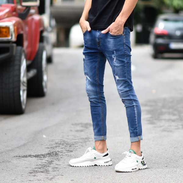 ΑΝΔΡΙΚΟ ΠΑΝΤΕΛΟΝΙ JEANS ΜΕ ΣΚΙΣΙΜΑΤΑ MOHICANS IEA-M2304 ΜΠΛΕ