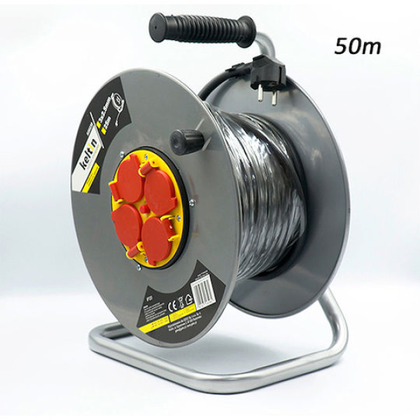 Keltin Πλαστική μπαλαντέζα καρούλι 250V 16A 3×2.5, 50 μέτρων, 4 σούκο K00231 Γκρι