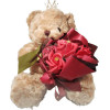 Plush teddy bear princess with bouquet of red foam roses in a box 000084 BROWN 28cm