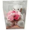 Plush teddy bear princess with bouquet of red foam roses in a box 000084 white 28cm