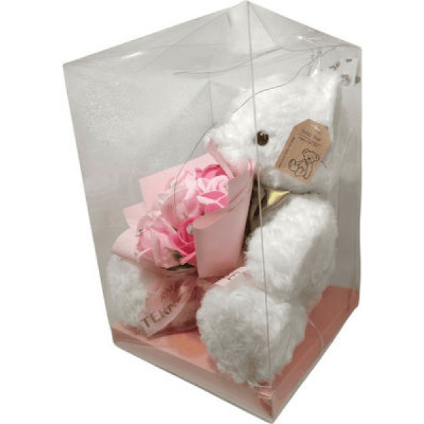 Plush teddy bear princess with bouquet of red foam roses in a box 000084 white 28cm
