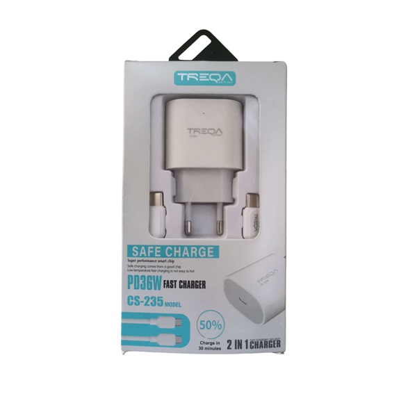 Φορτιστής ταχείας φόρτισης με Θύρα USB-C και Καλώδιο TYPE-C σε TYPE-C 36W Λευκός CS-235