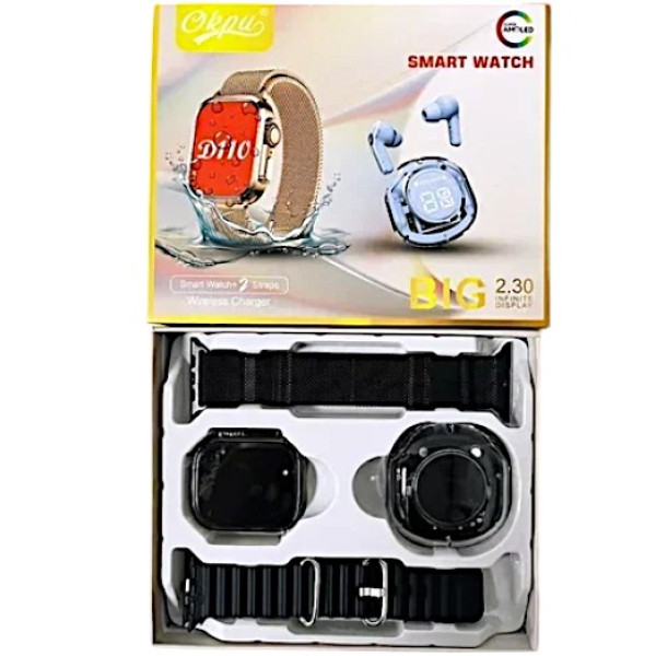 Okpu D110 Wireless Headphones 2 Straps Smartwatch Black