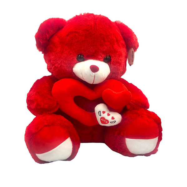 Λούτρινος Αρκούδος με Κόκκινη καρδιά 60 cm Αγ Βαλεντίνου 82341 Κόκκινο