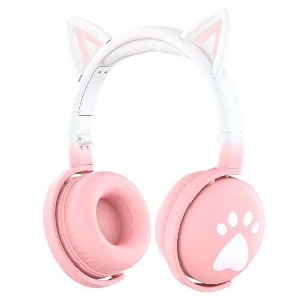 Ασύρματα Ακουστικά Bluetooth Cute Cat Ears με Αποσπώμενο Μικρόφωνο  KE28 Λευκό