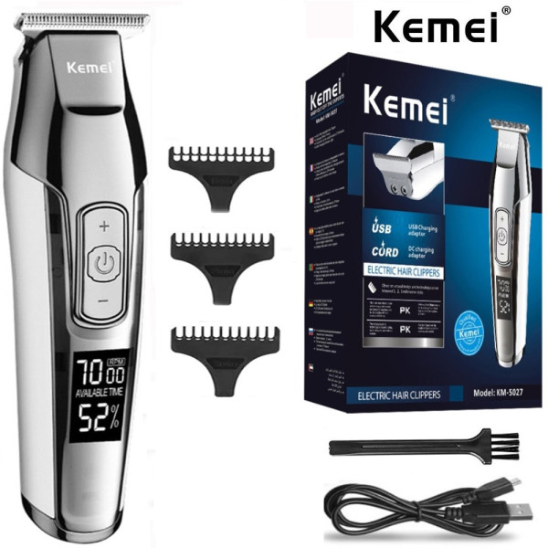 Επαναφορτιζόμενη Κουρευτική Μηχανή Kemei KM-5027 Ασημί