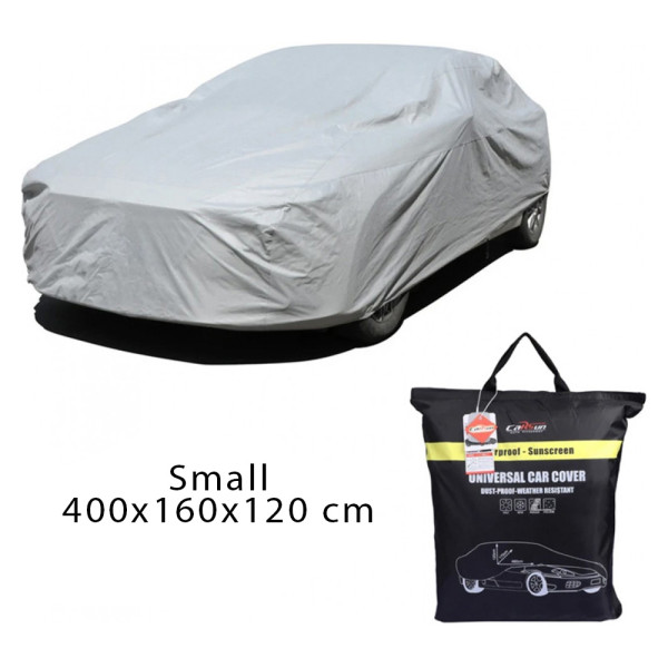 Κουκούλα Αυτοκινήτου Small Αδιάβροχη με Φίλμ Αλουμινίου - Λάστιχο και Ιμάντες 400x160x120cm CarSun CD-112 Ασημί