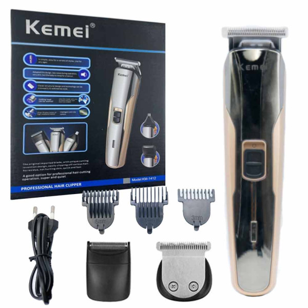 Επαναφορτιζόμενη Κουρευτική Μηχανή 3 σε 1 Kemei KM-1412 Ασημί-Χρυσό