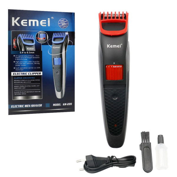 Επαναφορτιζόμενη Κουρευτική Μηχανή Kemei KM-220 Κόκκινο-Μαύρο