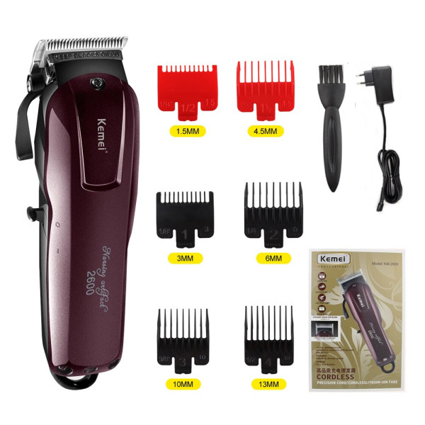 Επαναφορτιζόμενη Κουρευτική Μηχανή Kemei KM-2600 Μπορντώ