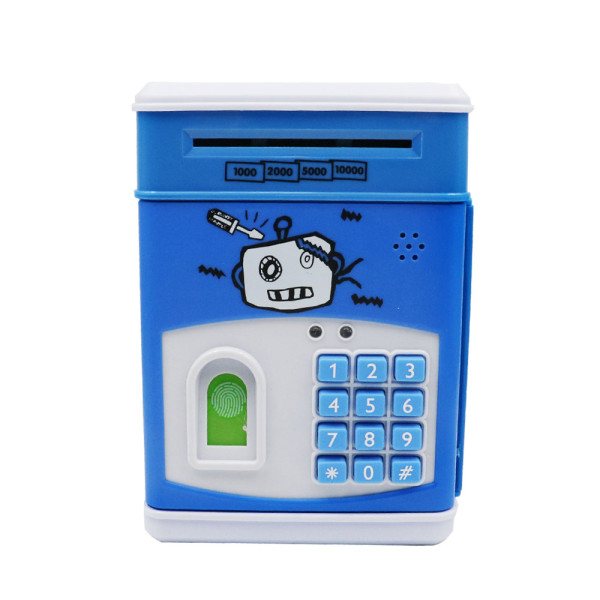 Ηλεκτρικός Κουμπαράς (13x13x19cm) με Κωδικό Ασφαλείας και Δακτυλικό Αποτύπωμα Cartoon Μπλε