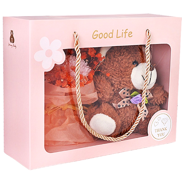 Κουτί Δώρου με Τεχνητό Τριαντάφυλλο και Αρκουδάκι 3084 Καφέ