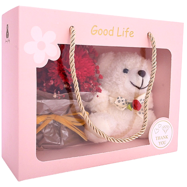 Κουτί Δώρου με Τεχνητό Τριαντάφυλλο και Αρκουδάκι 3084 Λευκό