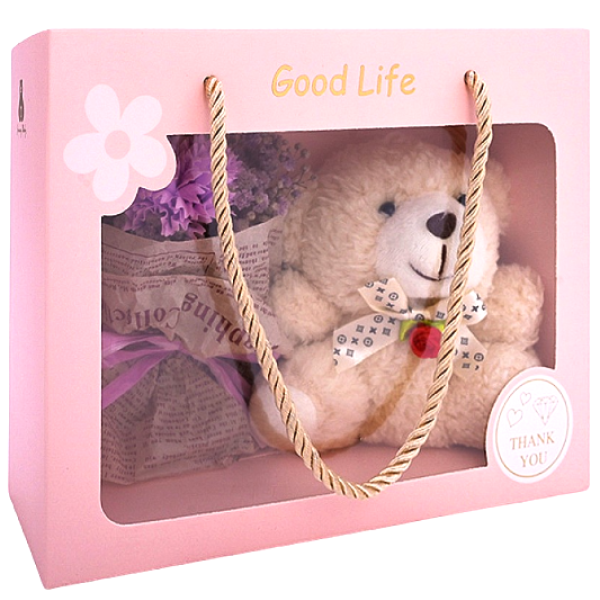 Κουτί Δώρου με Τεχνητό Τριαντάφυλλο και Αρκουδάκι 3084 Μπέζ