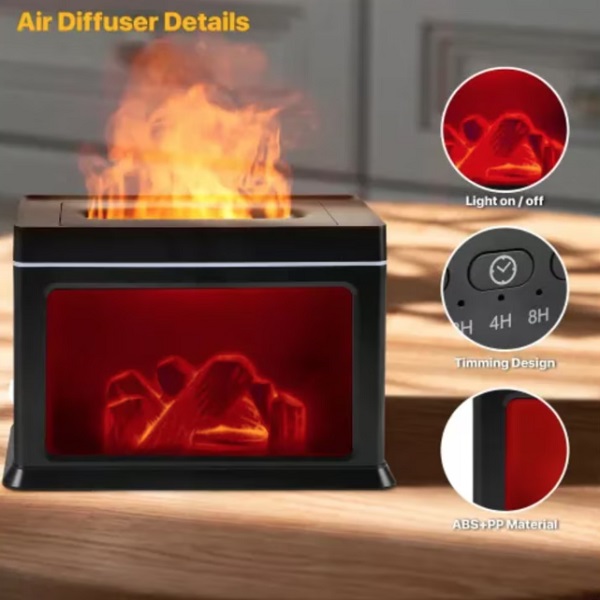 Υγραντήρας και Συσκευή αρωματοθεραπείας υπερήχων 3d τζάκι φλόγα 300 ml 6W KP-6007