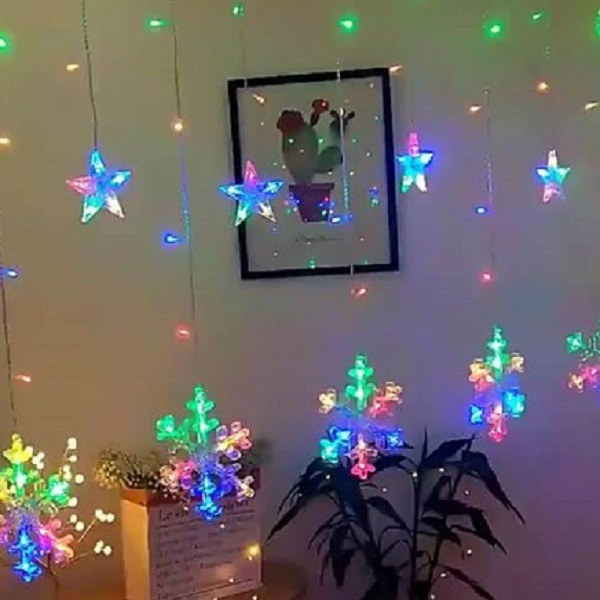 Χριστουγεννιάτικα Φωτάκια 3.6x0.8m Κουρτίνα Αστέρια και νιφάδες BX-013 Πολύχρωμα