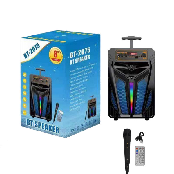 Φορητό Ασύρματο Ηχείο 8" Bluetooth FM, USB, TF, AUX 20W TWS με Λαβή Μεταφοράς BT-2075 Μαύρο