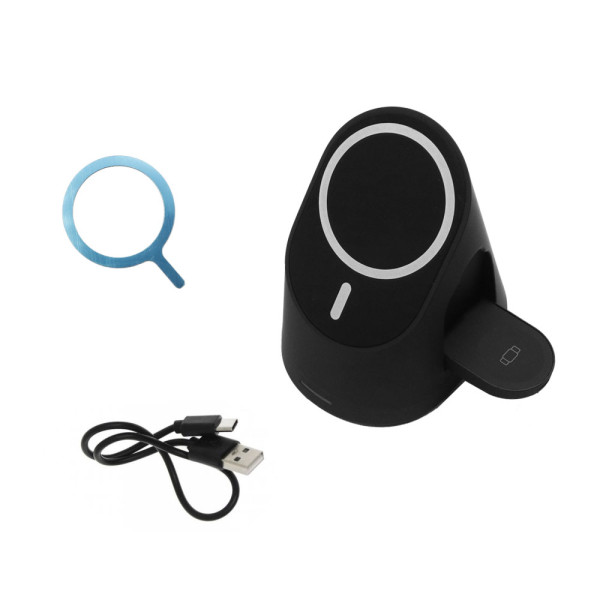 Βάση Ασύρματης Φόρτισης 3 σε 1 με Θύρα USB Type C 15W και Μαγνητικό Δαχτυλίδι Μαύρο