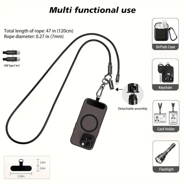 Λουράκι Κινητού 2-σε-1 60W, Καλώδιο Γρήγορης Φόρτισης  Καλώδιο USB C σε Καλώδιο Γρήγορης Φόρτισης PD 60W Fightning SG-069PD Μαύρο