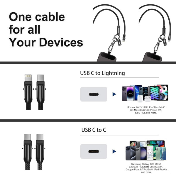 Λουράκι Κινητού 2-σε-1 60W, Καλώδιο Γρήγορης Φόρτισης  Καλώδιο USB C σε Καλώδιο Γρήγορης Φόρτισης PD 60W Type C SG-068C-C Μαύρο
