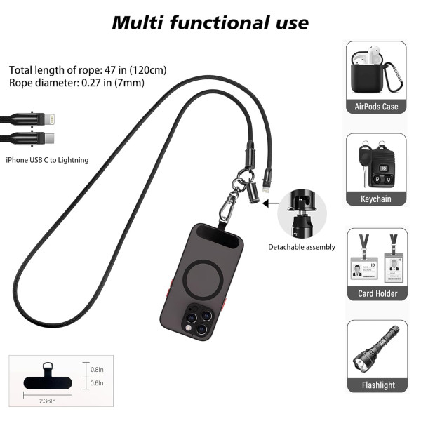 Λουράκι Κινητού 2-σε-1 60W, Καλώδιο Γρήγορης Φόρτισης  Καλώδιο USB C σε Καλώδιο Γρήγορης Φόρτισης PD 60W Type C SG-068C-C Μαύρο