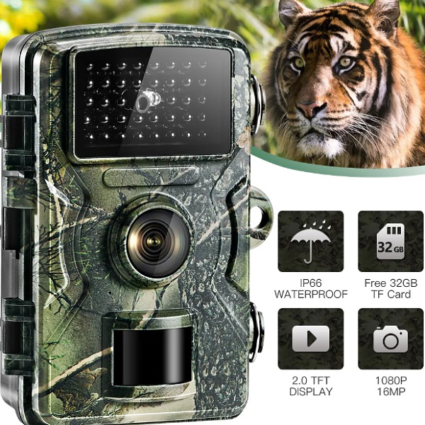 Υπέρυθρη αδιάβροχη κάμερα κυνηγιού Night Vision Trail 2" 1080P 16MP LW4066